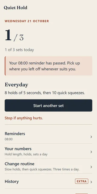 Today: 2 of 3 sets done and the Everyday routine