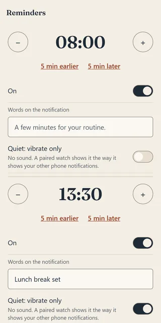 Reminders: set the time and your own words for the notification